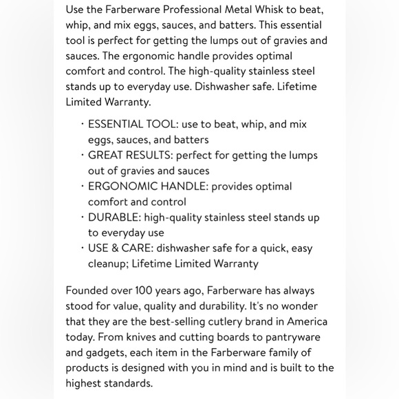 💜🩶💜NWOT Farberware Stainless Steel BPA Free Whisk - Picture 9 of 10